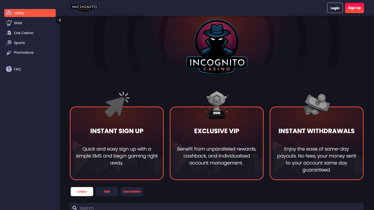 Incognito Casino Desktop screenshot